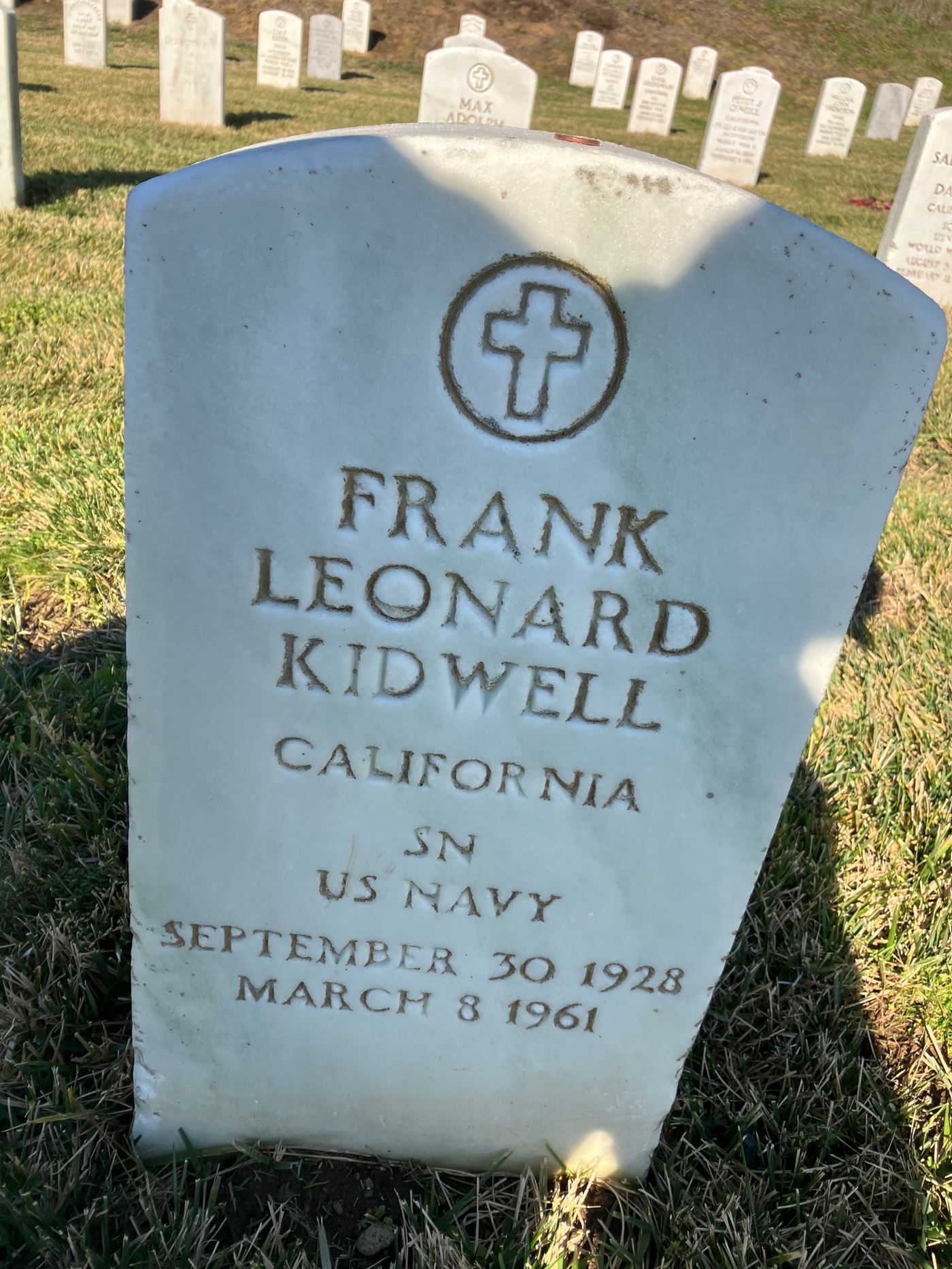 <i class="material-icons" data-template="memories-icon">message</i><br/>Frank Kidwell, Navy, SN<br/>Passed on 3/8/1961<br/>Posted by: John C.<br/><div class='remember-wall-long-description'>For SN Frank Kidwell, my Father-in-Law I never met. You passed when Carol (Cindy) Kidwell Cline was only 2 Y/O and never knew she followed you into the US Navy. I met her in 1983 & we were married in 1985. EM3 Carol (Cindy) Cline is now with you Frank as ALS took her from me on 6/29/2019. Take care of her and Merry Christmas to you both. JD Cline frmr BM1, USN</div><a class='btn btn-primary btn-sm mt-2 remember-wall-toggle-long-description' onclick='initRememberWallToggleLongDescriptionBtn(this)'>Learn more</a>