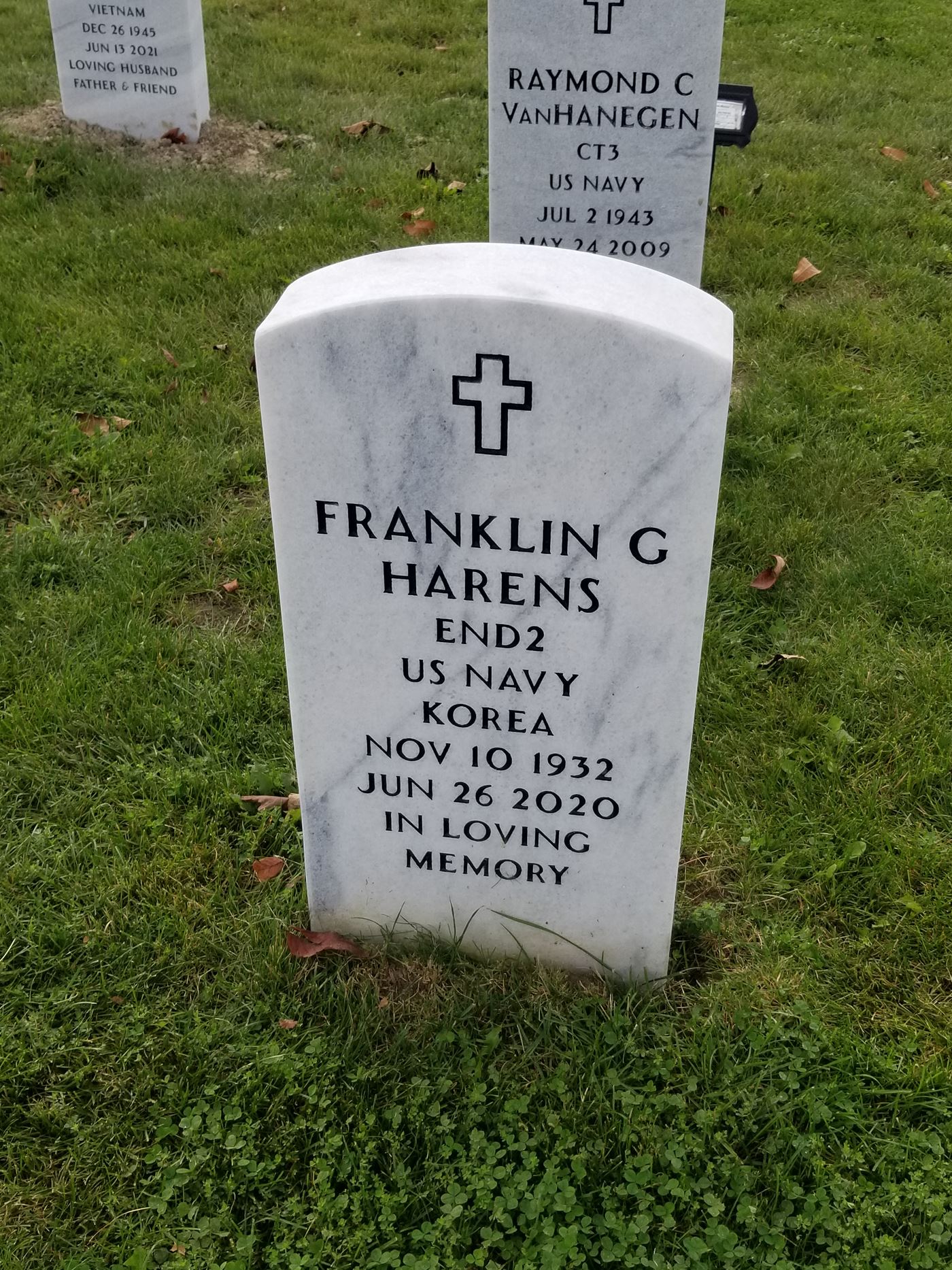 <i class="material-icons" data-template="memories-icon">account_balance</i><br/>Franklin (& Carol) Harens, Navy<br/><div class='remember-wall-long-description'>In loving memory of Franklin & Carol Harens.
  Love and miss you both.</div><a class='btn btn-primary btn-sm mt-2 remember-wall-toggle-long-description' onclick='initRememberWallToggleLongDescriptionBtn(this)'>Learn more</a>