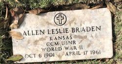 <i class="material-icons" data-template="memories-icon">account_balance</i><br/>Allen Leslie Braden, Navy, CCM<br/>Born 10/6/1901<br/>Passed on 4/17/1961<br/><div class='remember-wall-long-description'>Miss you, Grandpa. Love, Elaine Braden</div><a class='btn btn-primary btn-sm mt-2 remember-wall-toggle-long-description' onclick='initRememberWallToggleLongDescriptionBtn(this)'>Learn more</a>