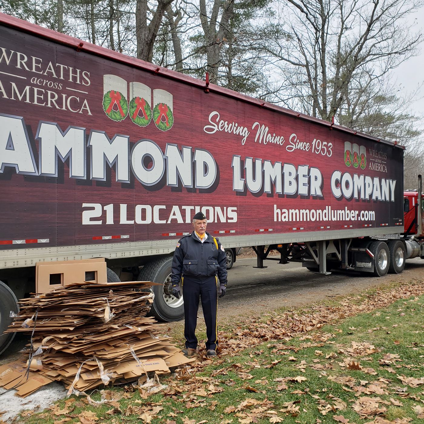 Hammond Lumber Company delivered over 5300 wreaths to the TOGUS VA National Cemetery on 12 18 2021.  Kennebec County Honor Guard member Greg Couture