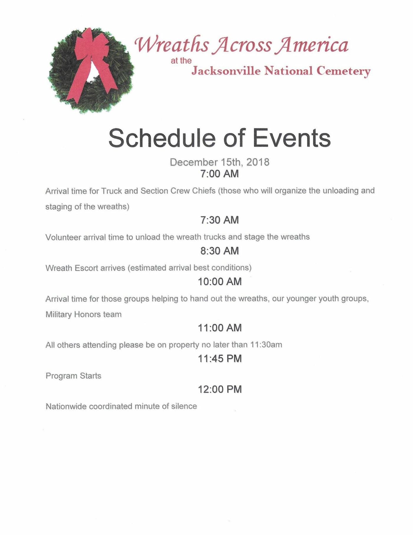 Schedule of Events for WAA Day 2018 at JNC