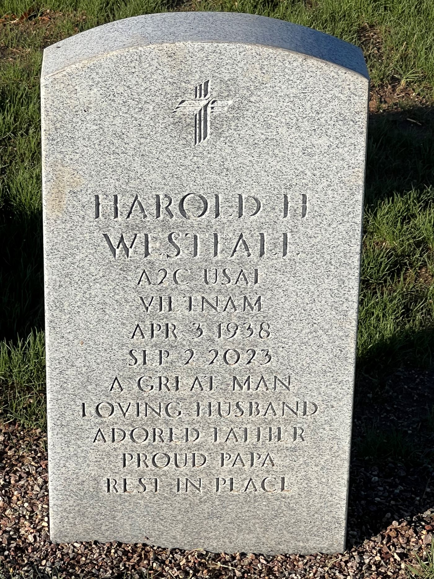 <i class="material-icons" data-template="memories-icon">account_balance</i><br/>Harold  Westfall, Air Force, A2C<br/>Born 4/3/1938<br/>Passed on 9/2/2023<br/>Posted by: Mark Westfall<br/><div class='remember-wall-long-description'>Harold Holmes Westfall 
USAF A-2C
1938-2003
You will never be forgotten</div><a class='btn btn-primary btn-sm mt-2 remember-wall-toggle-long-description' onclick='initRememberWallToggleLongDescriptionBtn(this)'>Learn more</a>