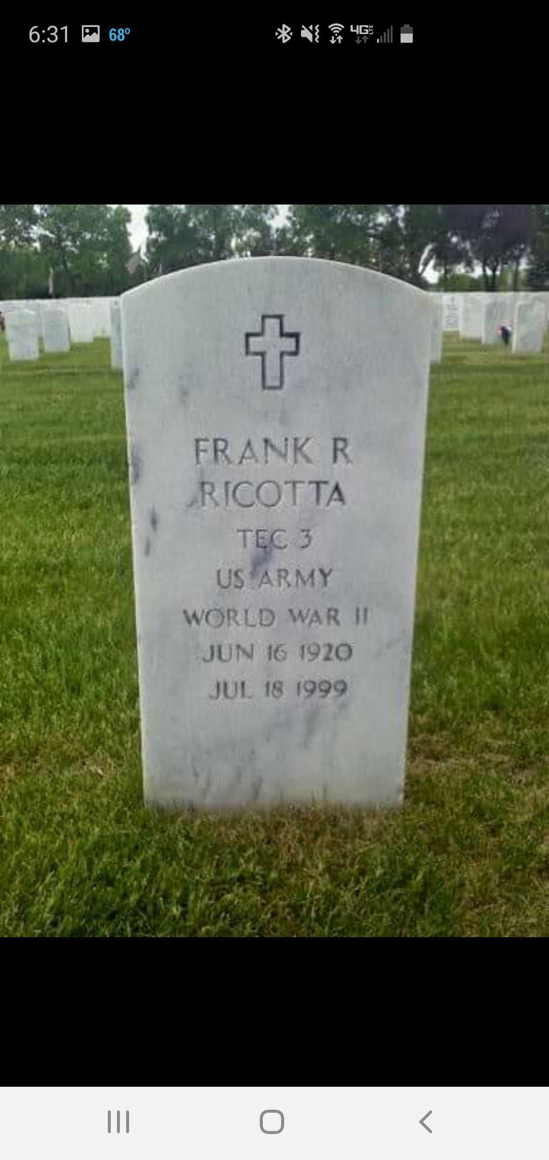 <i class="material-icons" data-template="memories-icon">cloud</i><br/>Frank Ricotta, Army<br/><div class='remember-wall-long-description'>We miss you Grandpa, 
  Frank Ricotta
  You are dearly missed and thank you.  
 for your service.
 Love, Jai and Rob</div><a class='btn btn-primary btn-sm mt-2 remember-wall-toggle-long-description' onclick='initRememberWallToggleLongDescriptionBtn(this)'>Learn more</a>