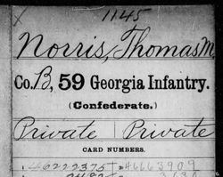 <i class="material-icons" data-template="memories-icon">account_balance</i><br/>Thomas M.  Norris<br/><div class='remember-wall-long-description'>Thomas M. Norris - Private - 59th GA Infantry, Co. B - Confederate States of America - January 18th, 1832 - January 4th, 1910</div><a class='btn btn-primary btn-sm mt-2 remember-wall-toggle-long-description' onclick='initRememberWallToggleLongDescriptionBtn(this)'>Learn more</a>