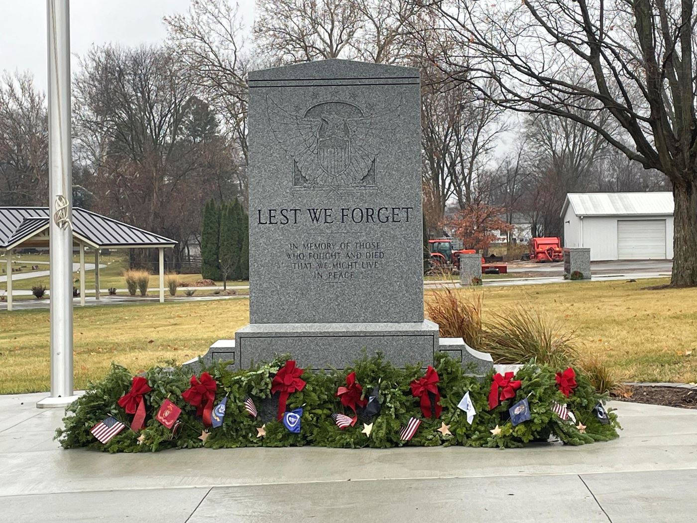 We place our ceremonial wreaths here after the wreath laying for our veterans.