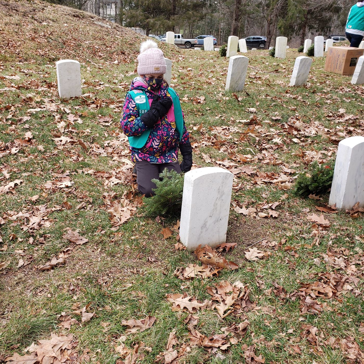Durham Maine Girl Scouts laying wreaths. Thank you to Troop 500 for their support.