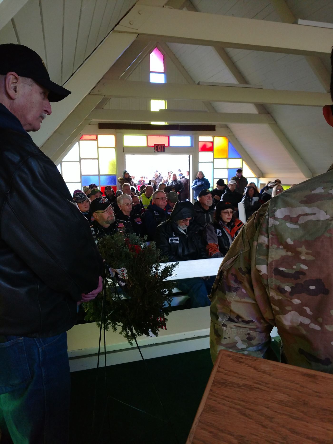 Many joined inside the chapel for the memorial ceremony while hundreds stood outside.