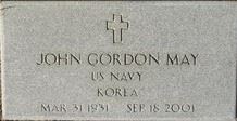 <i class="material-icons" data-template="memories-icon">account_balance</i><br/>John Gordon May<br/><div class='remember-wall-long-description'>John Gordon May - United States Navy - Korea - March 31, 1931 - September 18, 2001</div><a class='btn btn-primary btn-sm mt-2 remember-wall-toggle-long-description' onclick='initRememberWallToggleLongDescriptionBtn(this)'>Learn more</a>