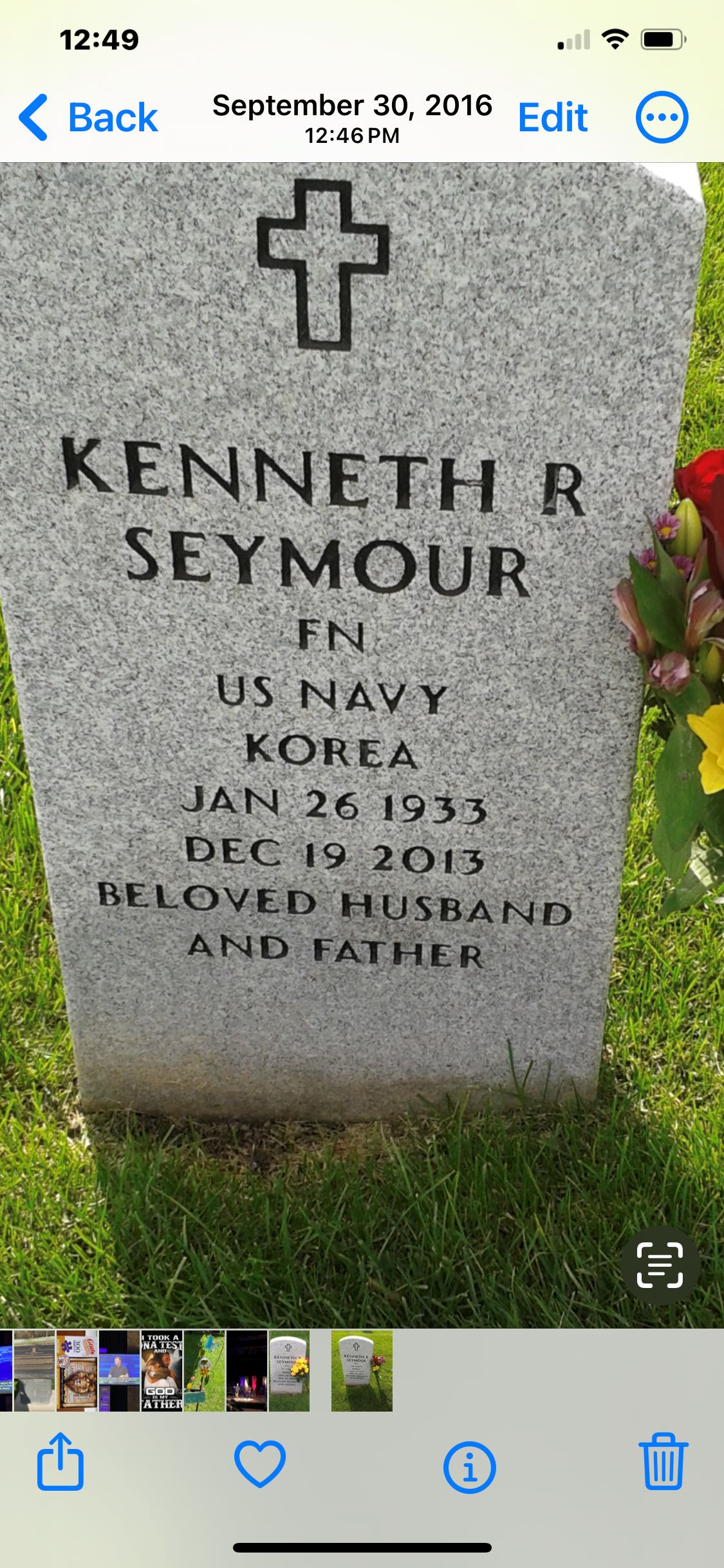 <i class="material-icons" data-template="memories-icon">stars</i><br/>KENNETH R SEYMOUR , Navy, FN 12-16-54<br/>Born 1/26/1933<br/>Passed on 12/19/2013<br/>Posted by: Teri  Seymour<br/><div class='remember-wall-long-description'>KENNETH ROOSEVELT SEYMOUR in Navy age 18. Telling me his daughter my Service was in a tin can! Closes you can to the shore line! To draw fire from the enemy. So the Big Guns could shoot over you. Korean War! Yes they call it today P.T. S.D. His father KENNTH PAUL SEYMOUR W.W. 2 ARMY Tank Division I have a Military Wall. I am hoping The Military Museum being built in Little Falls, Minnesota will take all their Military Memorials Honor Them as a Father and Son. I have a lot more including pictures. I Am VERY PROUD OF MY AMERICAN HERITAGE GOD BLESS 
REVERED TERI SEYMOUR 
Oh the reason my dad’s Medals and both of their Burial America Flags and even bullets STOLEN!! I have forgiven and pray for soul.</div><a class='btn btn-primary btn-sm mt-2 remember-wall-toggle-long-description' onclick='initRememberWallToggleLongDescriptionBtn(this)'>Learn more</a>