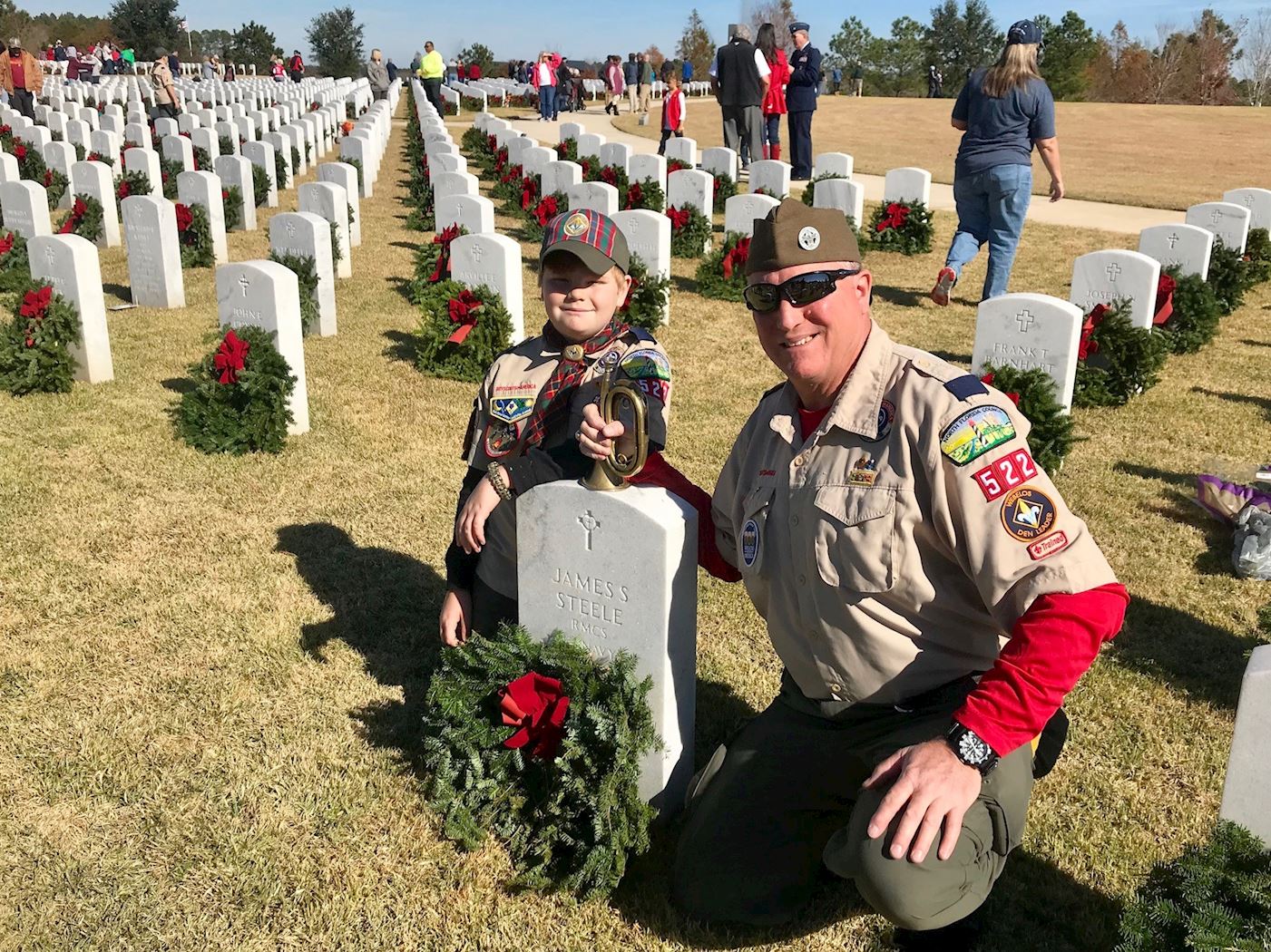 Jim and Conner Steele at their Dad/Granddad's headstone