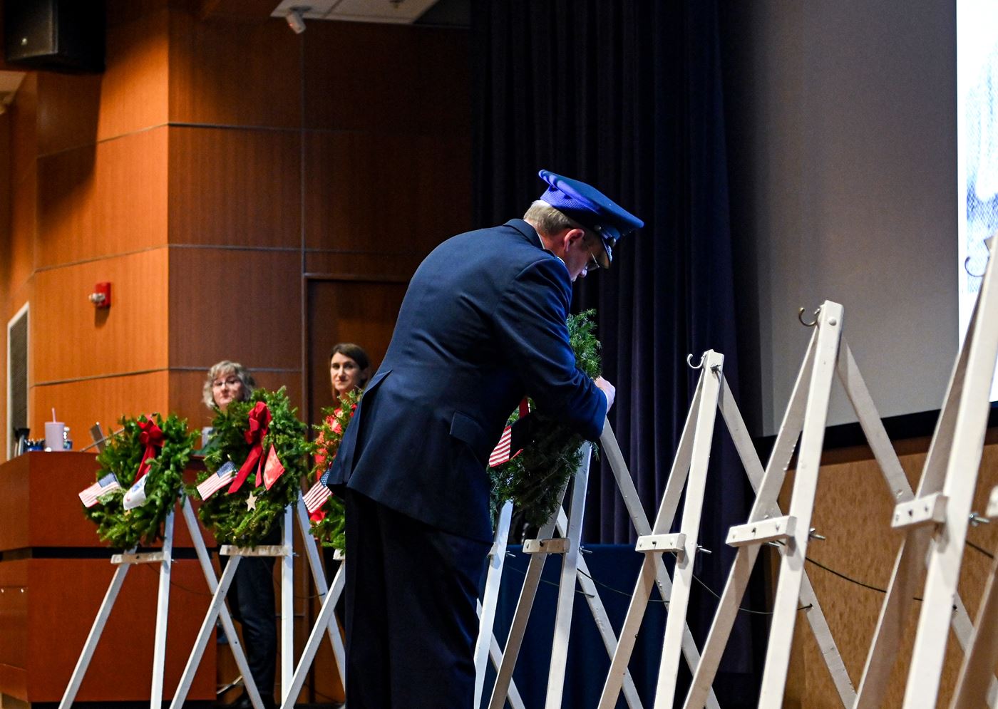 Lt. Col Charles Schofield places the veteran's wreath in honor of those serving in the United States Space Force