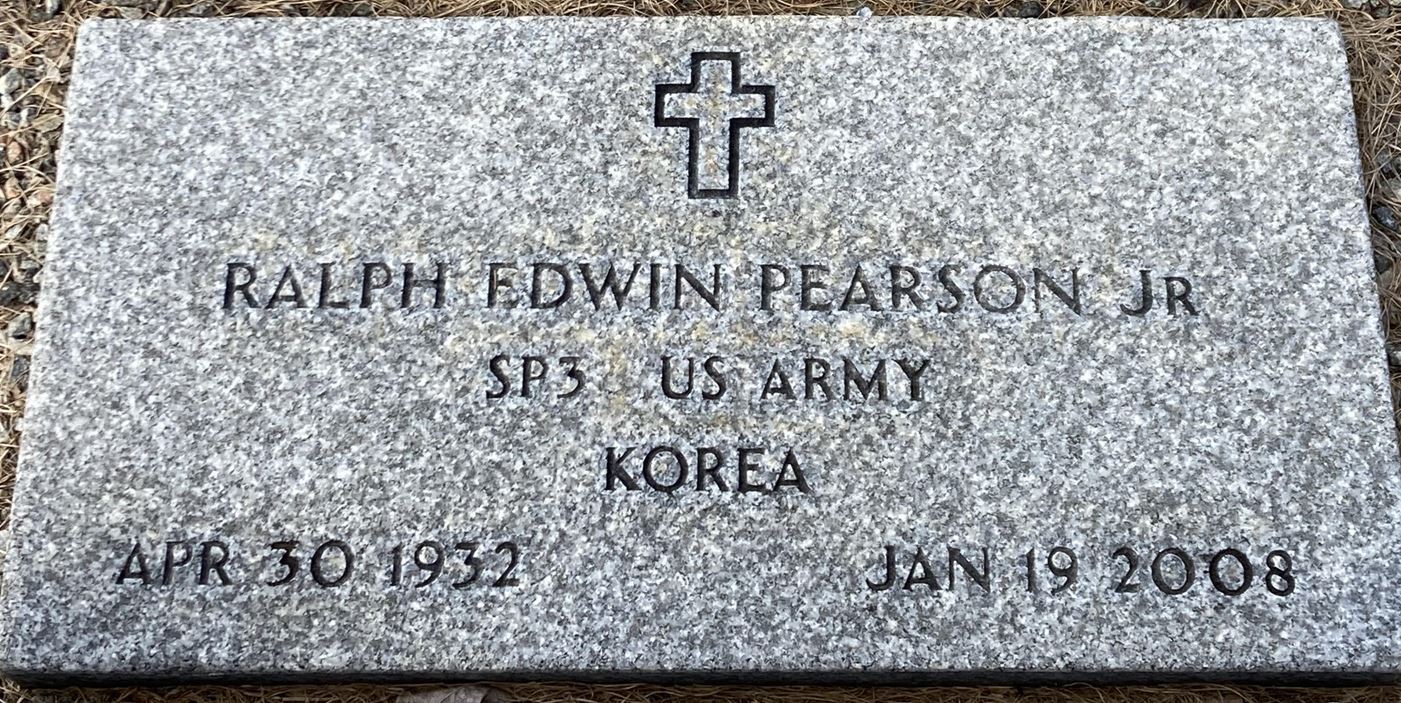 <i class="material-icons" data-template="memories-icon">chat_bubble</i><br/>Ralph Edwin Pearson Jr.<br/><div class='remember-wall-long-description'>Ralph Edwin Pearson Jr. Specialist 3 United States Army Korea April 30th, 1932 - January 19th, 2008</div><a class='btn btn-primary btn-sm mt-2 remember-wall-toggle-long-description' onclick='initRememberWallToggleLongDescriptionBtn(this)'>Learn more</a>