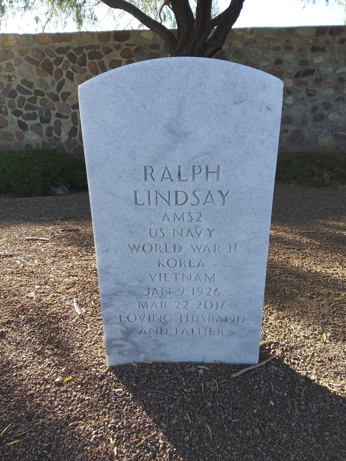 <i class="material-icons" data-template="memories-icon">message</i><br/>Ralph Lindsay, Navy<br/>Born 1/9/1926<br/>Passed on 3/22/2017<br/>Posted by: Catherine L.<br/><div class='remember-wall-long-description'>Dad - I miss you and Mom so much. I know you are together again.</div><a class='btn btn-primary btn-sm mt-2 remember-wall-toggle-long-description' onclick='initRememberWallToggleLongDescriptionBtn(this)'>Learn more</a>