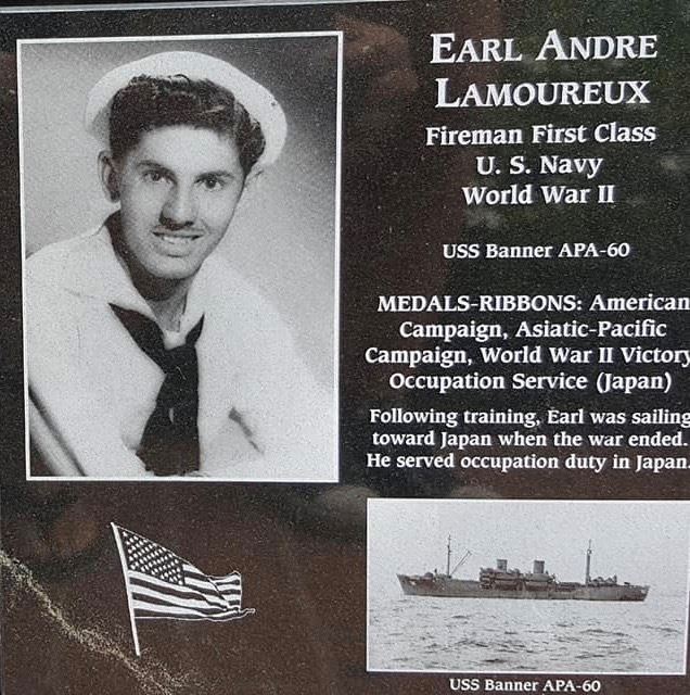 <i class="material-icons" data-template="memories-icon">stars</i><br/>Earl Lamoureux, Navy<br/><div class='remember-wall-long-description'>In honor of my father-in-law, Earl Lamoureux, who was a veteran of WWII.</div><a class='btn btn-primary btn-sm mt-2 remember-wall-toggle-long-description' onclick='initRememberWallToggleLongDescriptionBtn(this)'>Learn more</a>