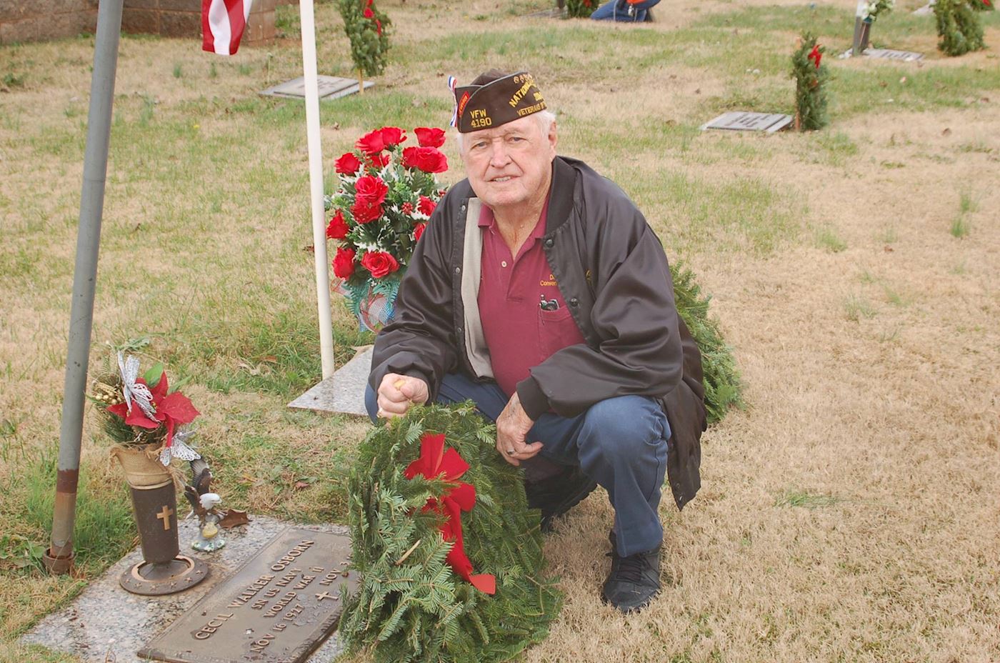 Doyle a Korean War Veteran & a Past Commander of our VFW Post, laying a wreath on his brothers gravesite. 