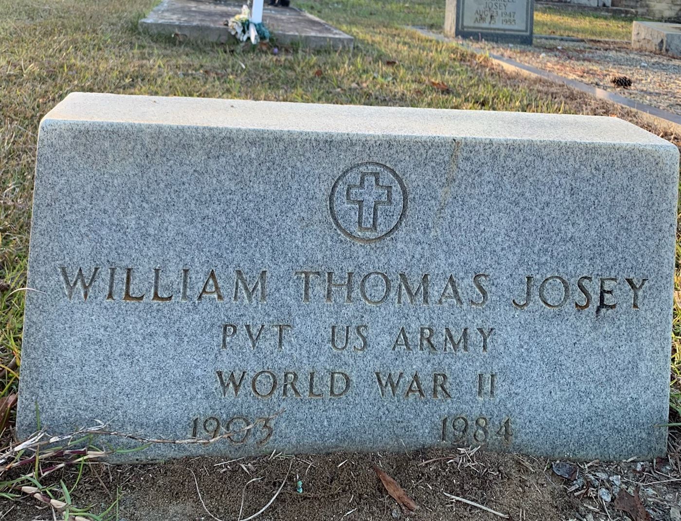 <i class="material-icons" data-template="memories-icon">chat_bubble</i><br/>William Thomas Josey<br/><div class='remember-wall-long-description'>William Thomas Josey  - Private  - United States Army - World War II - October 28, 1903- December 8, 1984  - (New Bethel Baptist Church Cemetery, Riddleville, GA)</div><a class='btn btn-primary btn-sm mt-2 remember-wall-toggle-long-description' onclick='initRememberWallToggleLongDescriptionBtn(this)'>Learn more</a>