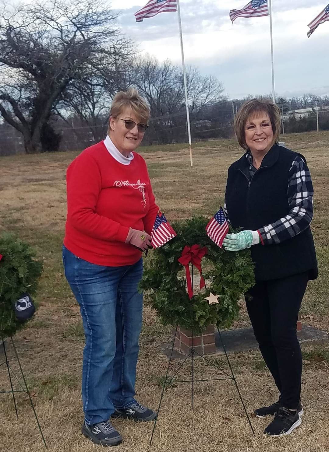 Ozark Spring Chapter DAR members and Co-Chairs for the Wreaths Across America getting Ceremonial Wreaths ready for the 2023 Wreaths Across America Ceremony.<br>