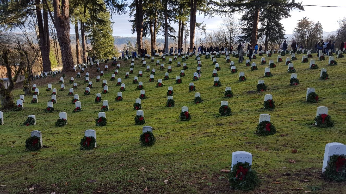 Civil War and Spanish American War headstones covered with Wreaths on December 15, 2018.