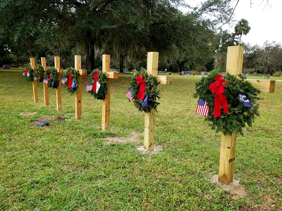 The focus of our ceremony.&nbsp; Permanent crosses the project of Eagle Scout, Dylan Solina