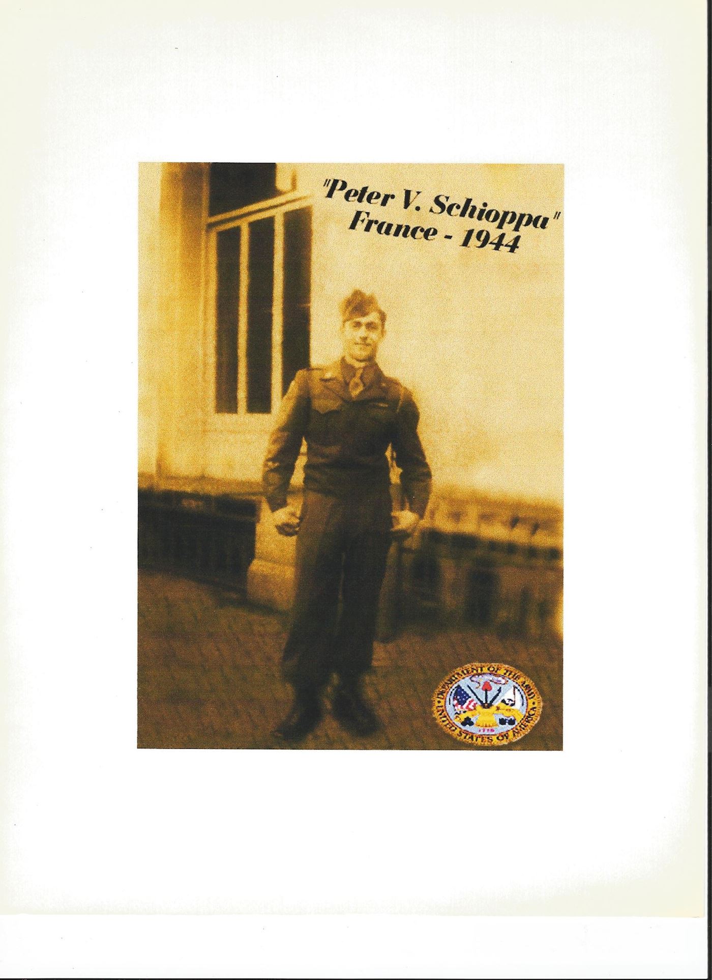 <i class="material-icons" data-template="memories-icon">message</i><br/>PETER SCHIOPPA, Army<br/><div class='remember-wall-long-description'>DAD, I LOVE YOU SO MUCH AND I THANK YOU FOR ALL YOU HAVE DONE. YOU MARCHED OFF TO FIGHT A WAR, DEFENDING ALL OUR RIGHTS. YOU FOUGHT FOR FREEDOM, SO WE ALL COULD REMAIN FREE. YOU FOUGHT FOR HONOR, SO OUR COUNTRY IS WHERE I WISH TO BE. OUR FLAG IS WHAT KEEPS OUR TROOPS GOING, AS THEY FIGHT ON FAR-AWAY SHORE. THEY THINK OF THE ONES THEY HAVE LEFT BEHIND, AND KNOW WHAT THEY ARE FIGHTING FOR. AS OUR FLAG FLIES PROUDLY OVERHEAD,, YOU AND YOUR TROOPS HAVE PROTECTED US WITH AS MUCH FIGHT AS YOU HAD TO GIVE. I THANK YOU FROM MY HEART, FOR MY COUNTRY AND MY RIGHTS. BECAUSE OF YOU, I LIVE IN FREEDOM. I LOVE YOU NOW AND FOREVER.
YOUR DAUGHTER: CHRISTINE DONOVAN</div><a class='btn btn-primary btn-sm mt-2 remember-wall-toggle-long-description' onclick='initRememberWallToggleLongDescriptionBtn(this)'>Learn more</a>