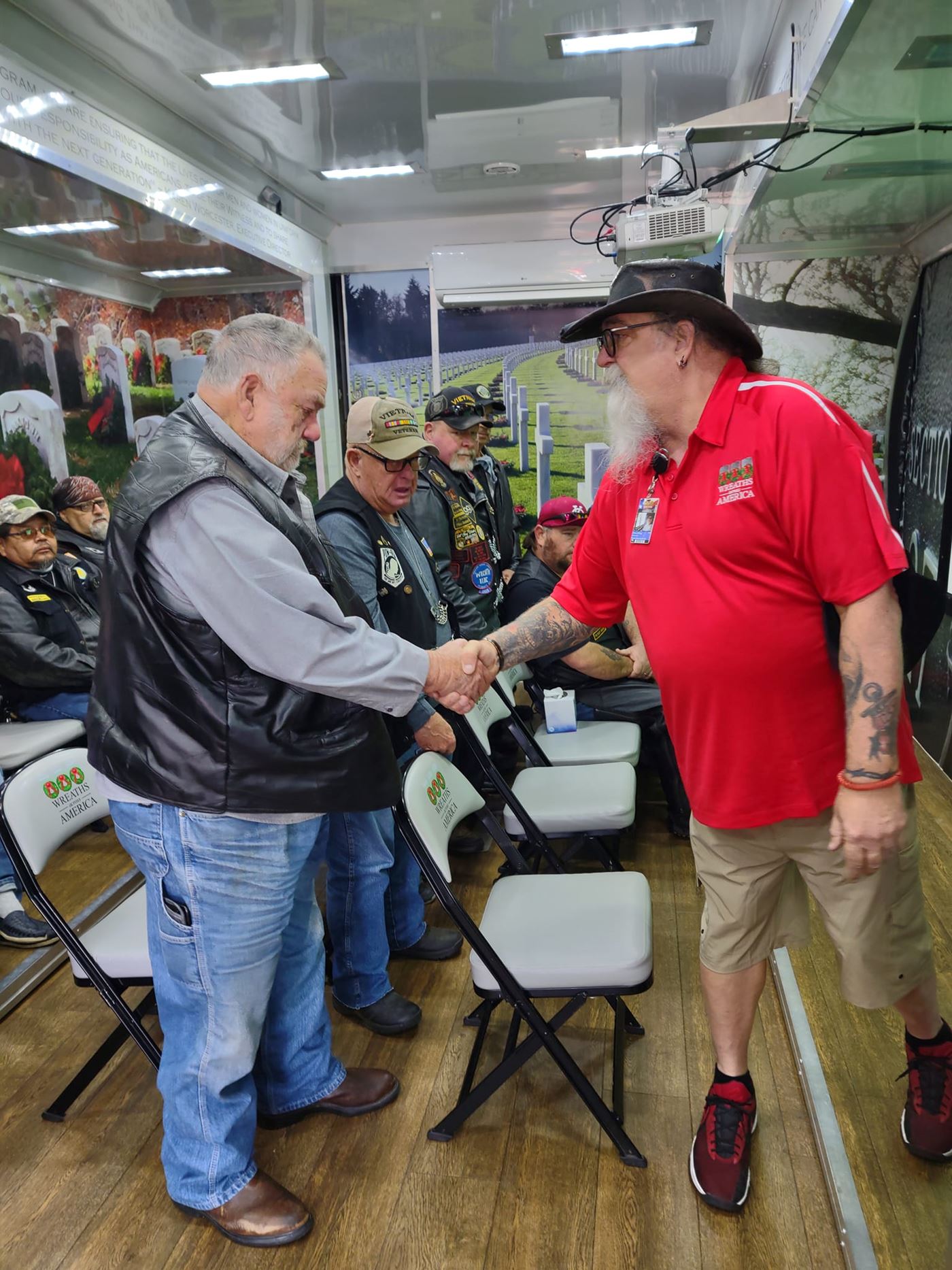 American Legion Riders escorted the MEE into Pittsburg, Kansas, on 10/28/2022 and were the first to board for the tour and video.