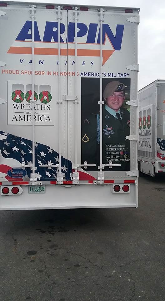 My son honored on the back of an "ARPIN" truck who delivers wreaths to Quantico