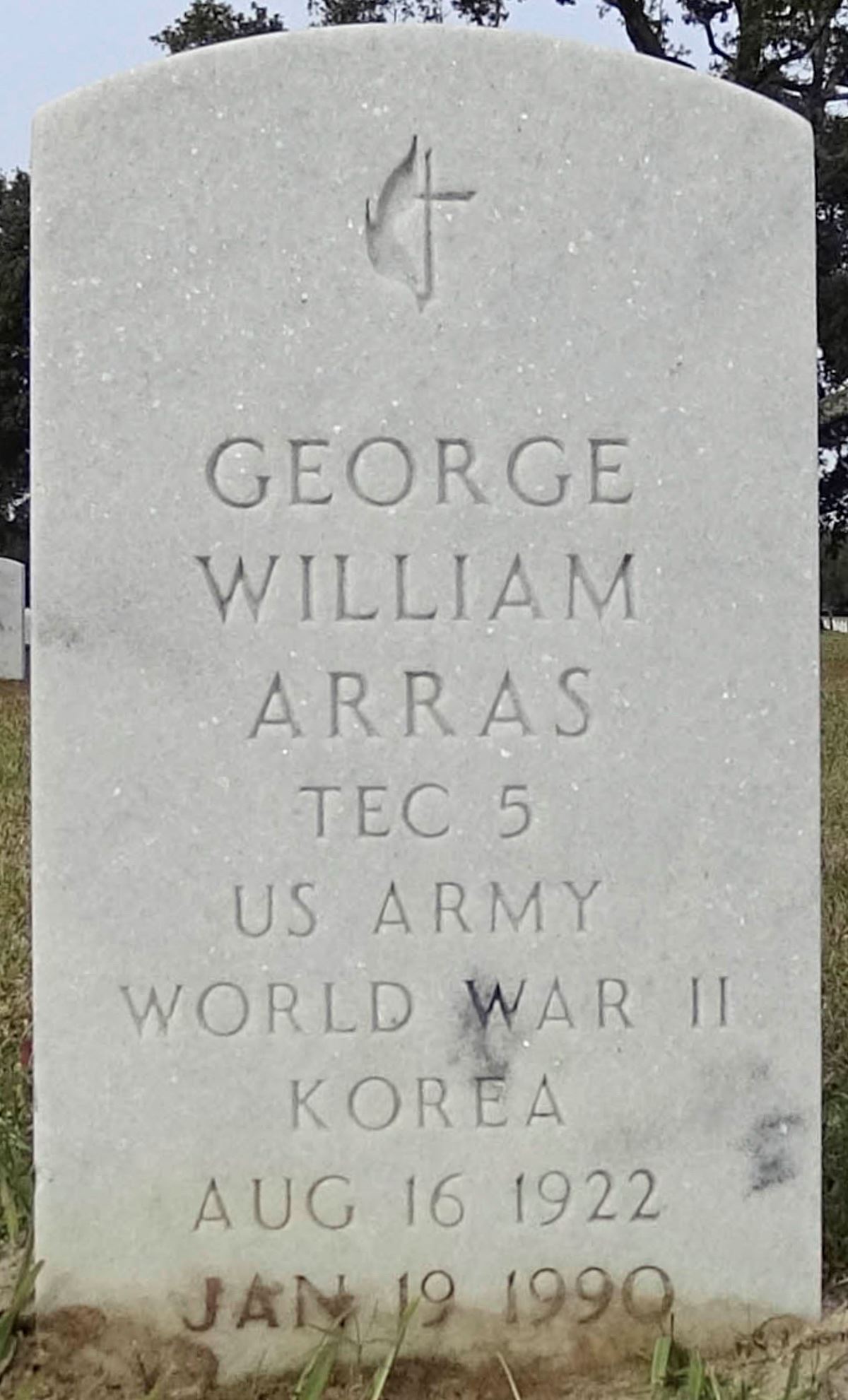 <i class="material-icons" data-template="memories-icon">cloud</i><br/>George Arras, Army, TEC5<br/>Born 8/16/1922<br/>Passed on 1/19/1990<br/>Posted by: Darleen Raulerson<br/><div class='remember-wall-long-description'>You were a true patriot, daddy, and gave much to honor this country. I miss you</div><a class='btn btn-primary btn-sm mt-2 remember-wall-toggle-long-description' onclick='initRememberWallToggleLongDescriptionBtn(this)'>Learn more</a>