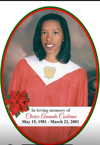 <i class="material-icons" data-template="memories-icon">chat_bubble</i><br/>Cherice Cochrane<br/><div class='remember-wall-long-description'>In loving memory of my amazing daughter, Cherice Amanda Cochrane, Gone but not forgotten.</div><a class='btn btn-primary btn-sm mt-2 remember-wall-toggle-long-description' onclick='initRememberWallToggleLongDescriptionBtn(this)'>Learn more</a>