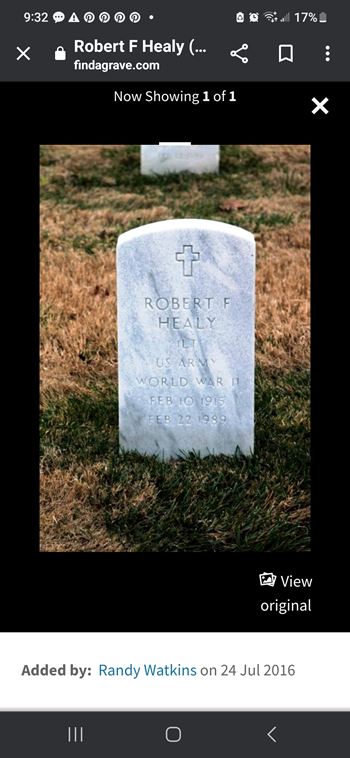 <i class="material-icons" data-template="memories-icon">account_balance</i><br/>Robert Healy, Army<br/><div class='remember-wall-long-description'>In memory of my Father, Robert F. Healy, 1st Lieutenant, World War II</div><a class='btn btn-primary btn-sm mt-2 remember-wall-toggle-long-description' onclick='initRememberWallToggleLongDescriptionBtn(this)'>Learn more</a>