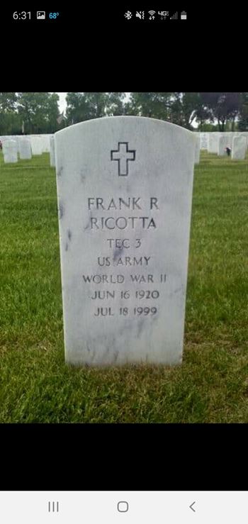 <i class="material-icons" data-template="memories-icon">cloud</i><br/>Frank R Ricotta, Army<br/><div class='remember-wall-long-description'>Thank You Grandpa,
 FRANK RICOTTA,
 You are never forgotten. 
 Love Jai and Rob</div><a class='btn btn-primary btn-sm mt-2 remember-wall-toggle-long-description' onclick='initRememberWallToggleLongDescriptionBtn(this)'>Learn more</a>