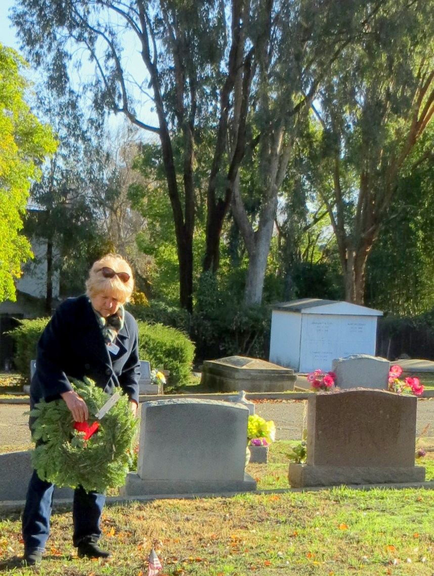 Gabilan Chapter DAR members lay wreaths on the graves of family veterans.  Mt. Hope Cemetery, Morgan Hill, California
2015