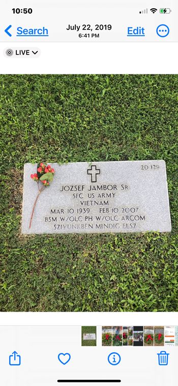 <i class="material-icons" data-template="memories-icon">message</i><br/>Jozsef  Jambor, Army<br/><div class='remember-wall-long-description'>Best Father Love and miss you everyday  
  Jozsef Jambor Sr
SFC Army</div><a class='btn btn-primary btn-sm mt-2 remember-wall-toggle-long-description' onclick='initRememberWallToggleLongDescriptionBtn(this)'>Learn more</a>