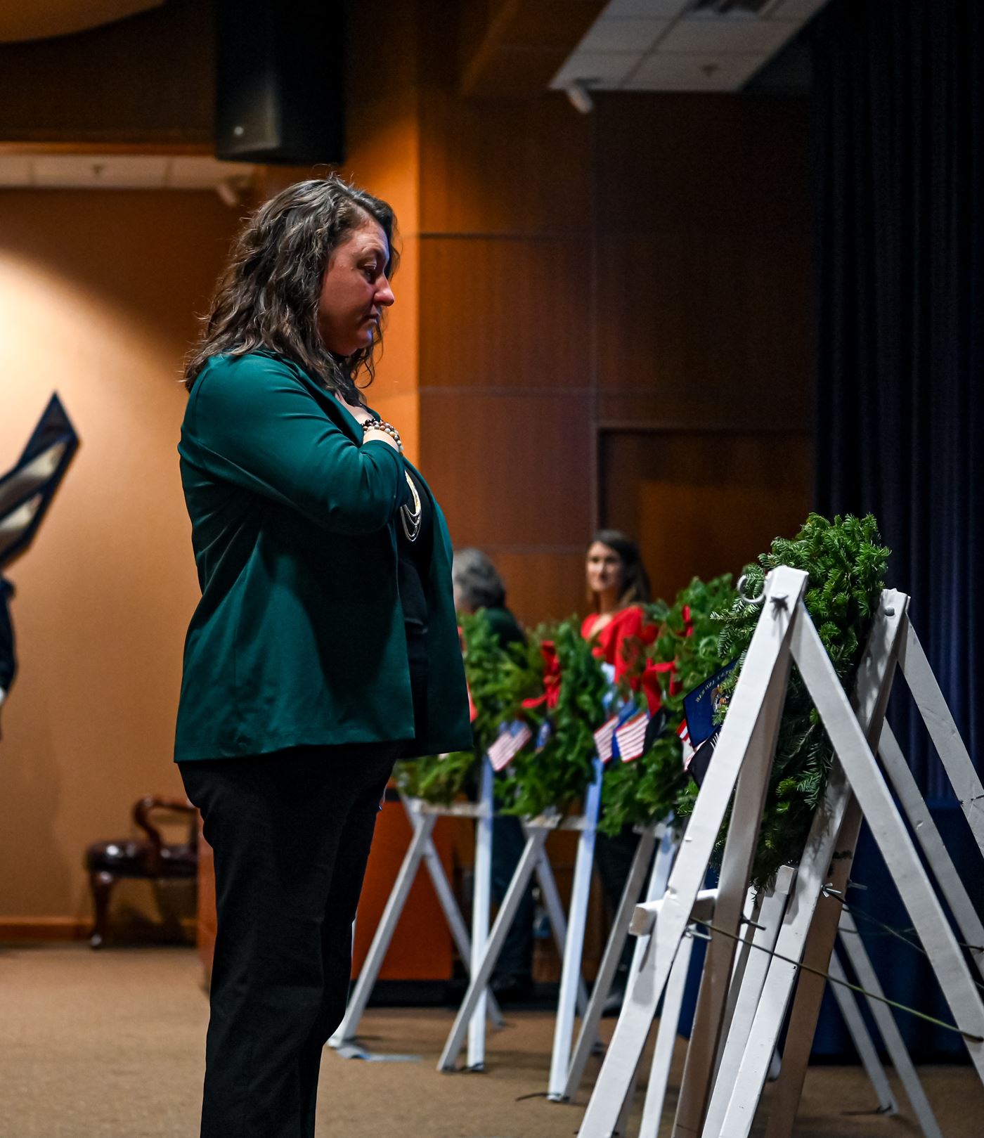 Dr. Carrie Brown, from the Defense POW/MIA Accounting Agency, places the veteran's wreath in honor of the 93,129 United States Servicemen from all branches of the service whose last known status was either Prisoners of War or Missing in Action. These individuals have never been returned to their families and homes.&nbsp; We shall not forget you.&nbsp; &nbsp;&nbsp;