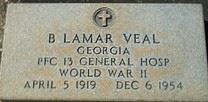 <i class="material-icons" data-template="memories-icon">account_balance</i><br/>B. Lamar Veal<br/><div class='remember-wall-long-description'>B. Lamar Veal - Private First Class - 13th General Hospital - World War II - April 5, 1919 - December 6, 1954</div><a class='btn btn-primary btn-sm mt-2 remember-wall-toggle-long-description' onclick='initRememberWallToggleLongDescriptionBtn(this)'>Learn more</a>