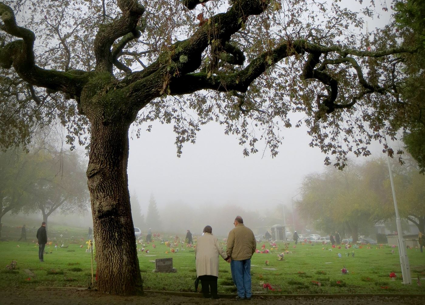 Gabilan member Romaine Veronda and her husband Don pause to pay their respects on a quiet and reverent Wreaths Across America morning at Mt. Hope Cemetery, Morgan Hill, 2014.