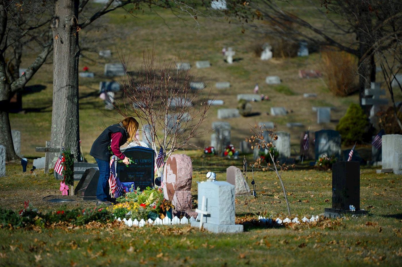 Placing a wreath at Jason's grave.