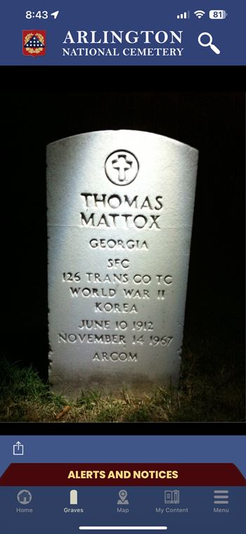 <i class="material-icons" data-template="memories-icon">stars</i><br/>THOMAS MATTOX, Army<br/><div class='remember-wall-long-description'>In Honor of my Great Uncle SFC Thomas Mattox, World War II & Korean War Veteran. Thank you for showing us how to lead from the front! We carry on the family legacy of service with pride! Love Always!</div><a class='btn btn-primary btn-sm mt-2 remember-wall-toggle-long-description' onclick='initRememberWallToggleLongDescriptionBtn(this)'>Learn more</a>