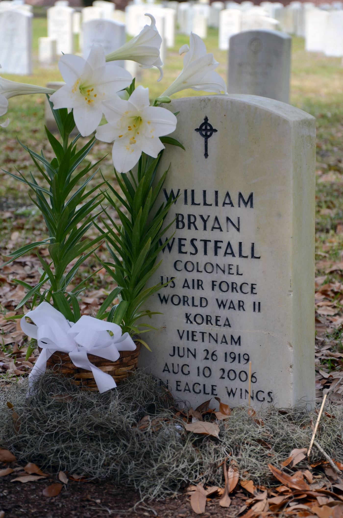 <i class="material-icons" data-template="memories-icon">cloud</i><br/>William Bryan Westfall<br/>Posted by: Karen Shaw<br/><div class='remember-wall-long-description'>I am sponsoring wreaths in memory of my dear dad, Col. William Bryan Westfall, a career Air Force Pilot who courageously flew the Hump during WWII.</div><a class='btn btn-primary btn-sm mt-2 remember-wall-toggle-long-description' onclick='initRememberWallToggleLongDescriptionBtn(this)'>Learn more</a>