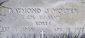<i class="material-icons" data-template="memories-icon">message</i><br/>Raymond Wolter, Army<br/><div class='remember-wall-long-description'>
  This wreath is in honor of my grandpa Raymond J. Wolter, who served as a corporal in the US Army in the Korean War. Unfortunately, he passed away long before I was born, so I didn't get the chance to meet him; however, I think about him often and I carry him in my heart always. He raised a wonderful, incredible daughter in my mom and I'm thankful for his service to our country. I love you, grandpa!</div><a class='btn btn-primary btn-sm mt-2 remember-wall-toggle-long-description' onclick='initRememberWallToggleLongDescriptionBtn(this)'>Learn more</a>