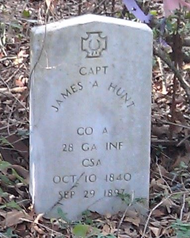 <i class="material-icons" data-template="memories-icon">cloud</i><br/>James Allen Hunt<br/><div class='remember-wall-long-description'>1.	Captain James Allen Hunt 
October 10, 1840 - September 29, 1897  
 CSA, Enlisted July 11, 1861, Pvt, Company F, 14th GA Infantry, transferred to Company A, 28th GA infantry and appointed 3rd Sgt on September 10, 1861, elected Jr 2nd LT on September 11, 1862; 2nd LT on September 13, 1862; 1st LT on May 20, 1863 and then promoted to captain. 
Husband of Hannah Ruthie Smith, daughter of Rev Isaac Smith & Arsenia Brantley
Granddaughter of Colby Smith</div><a class='btn btn-primary btn-sm mt-2 remember-wall-toggle-long-description' onclick='initRememberWallToggleLongDescriptionBtn(this)'>Learn more</a>