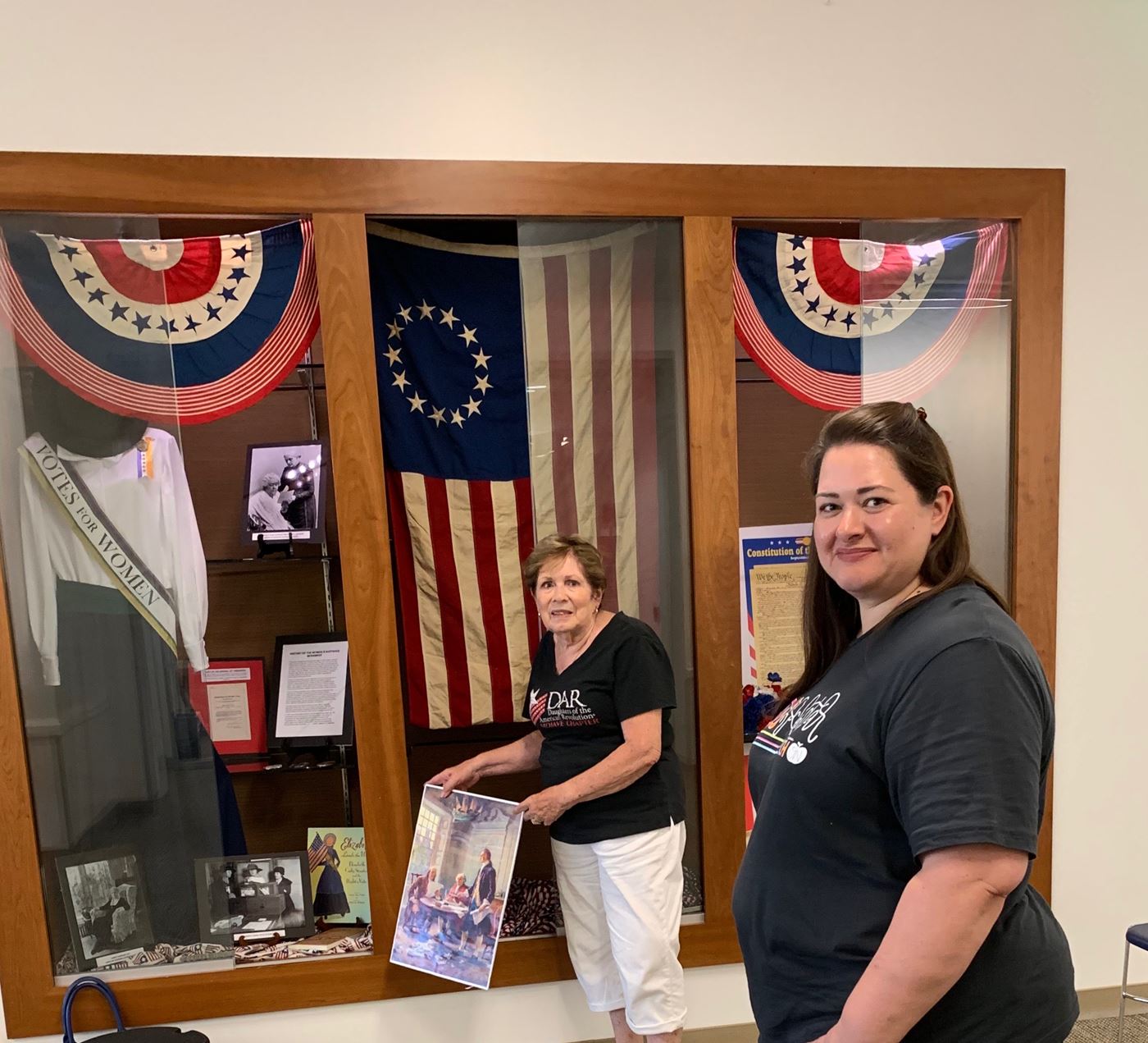 Regent Judith Baxter and her daughter, Melinda Turner set up a special display at the Fullerton Public Library for Constitution Week, 2019.