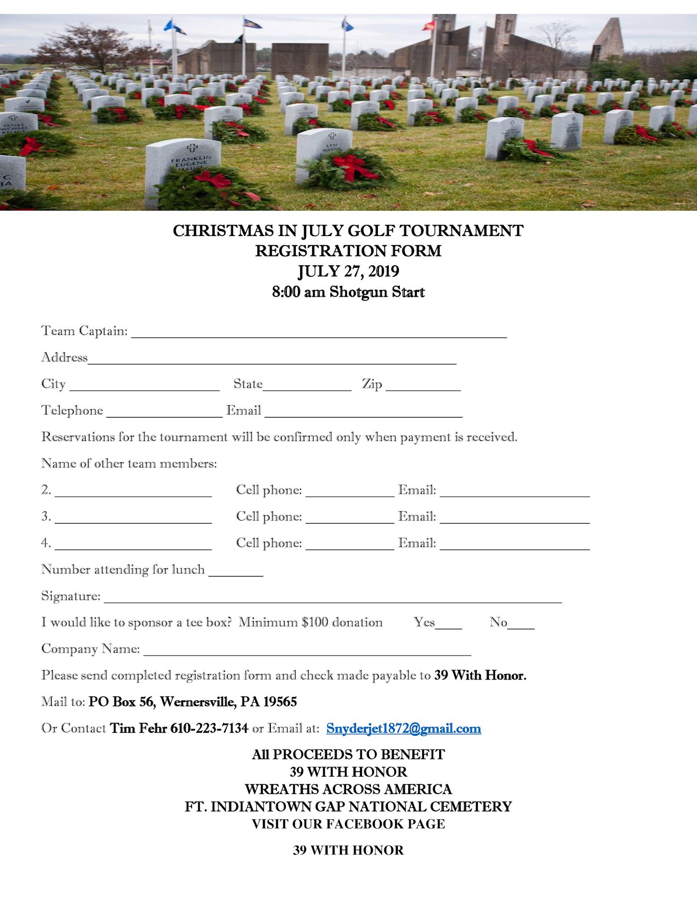 39 With Honor Golf Registration Form