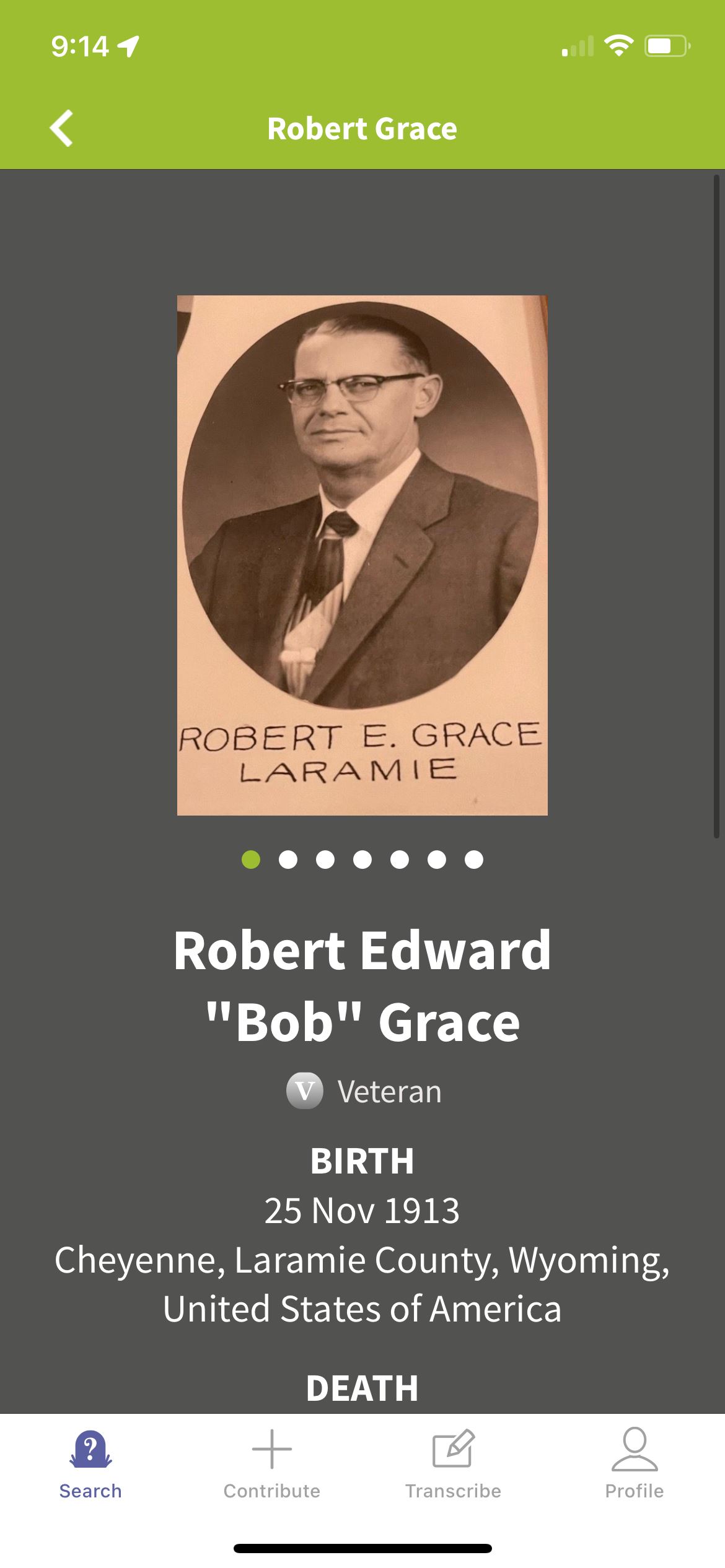 <i class="material-icons" data-template="memories-icon">chat_bubble</i><br/>Robert Edward Grace<br/><div class='remember-wall-long-description'>Thank You to my Grandfather Robert (Bob) Grace for your service to this Country. We are grateful for your time in &amp; out of the service. You served the great State of Wyoming well while in office. Grandpa Bob you are loved and missed dearly.</div><a class='btn btn-primary btn-sm mt-2 remember-wall-toggle-long-description' onclick='initRememberWallToggleLongDescriptionBtn(this)'>Learn more</a>