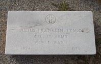 <i class="material-icons" data-template="memories-icon">chat_bubble</i><br/>Julius Franklin Tyson<br/><div class='remember-wall-long-description'>Julius Franklin Tyson Corporal United States Army World War I January 15th, 1894 - August 22nd, 1979</div><a class='btn btn-primary btn-sm mt-2 remember-wall-toggle-long-description' onclick='initRememberWallToggleLongDescriptionBtn(this)'>Learn more</a>