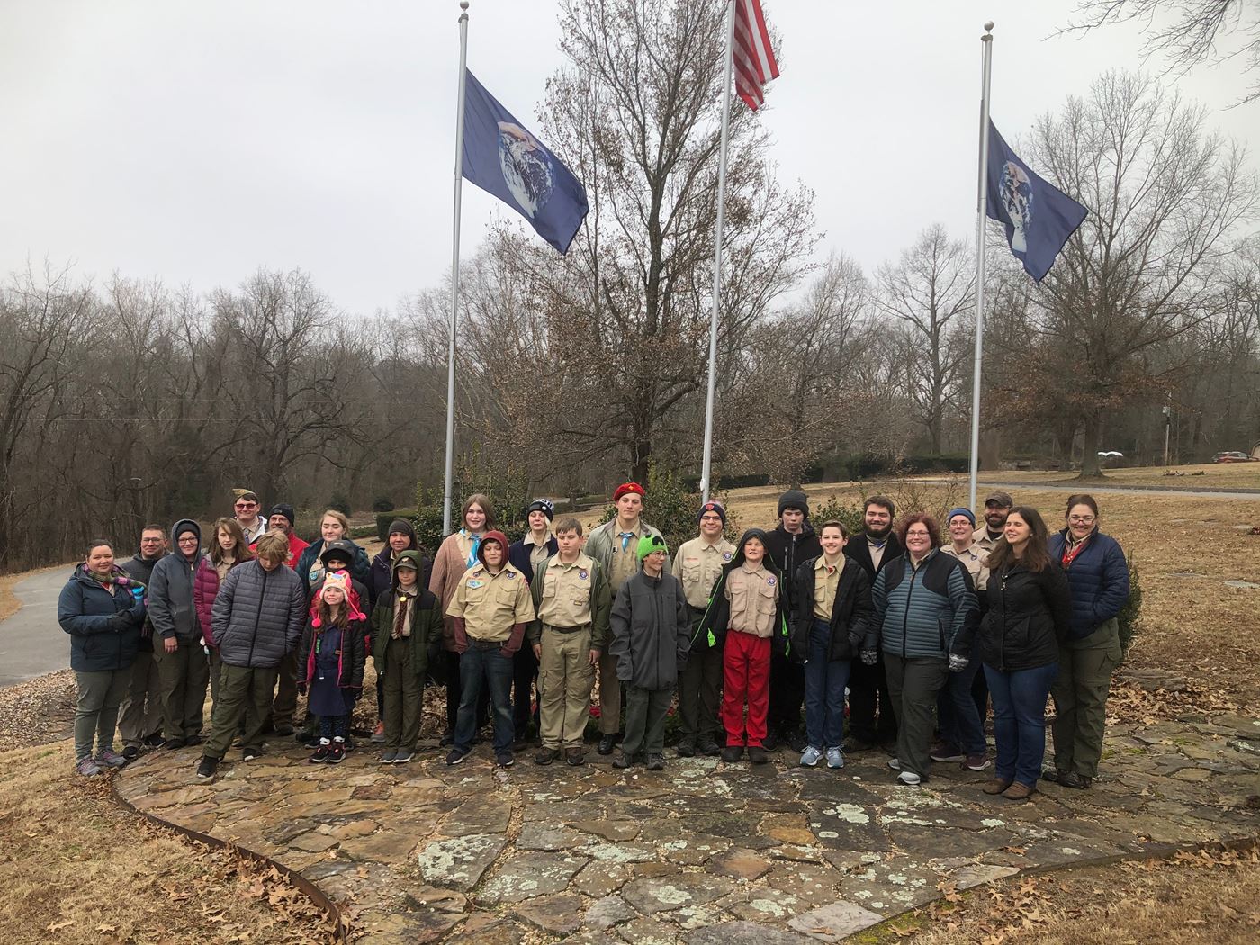 Boy Scouts of America troops 3410B and 3410G after wreath laying in 2019.