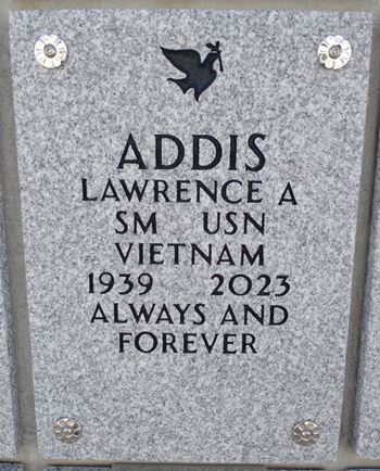 <i class="material-icons" data-template="memories-icon">account_balance</i><br/>Lawrence Addis, Navy<br/><div class='remember-wall-long-description'>This is to Honor Lawrence Alexander Addis, My Husband and Hero, a Wonderful Father and Papa, who will be remembered and loved by his family always and forever.</div><a class='btn btn-primary btn-sm mt-2 remember-wall-toggle-long-description' onclick='initRememberWallToggleLongDescriptionBtn(this)'>Learn more</a>