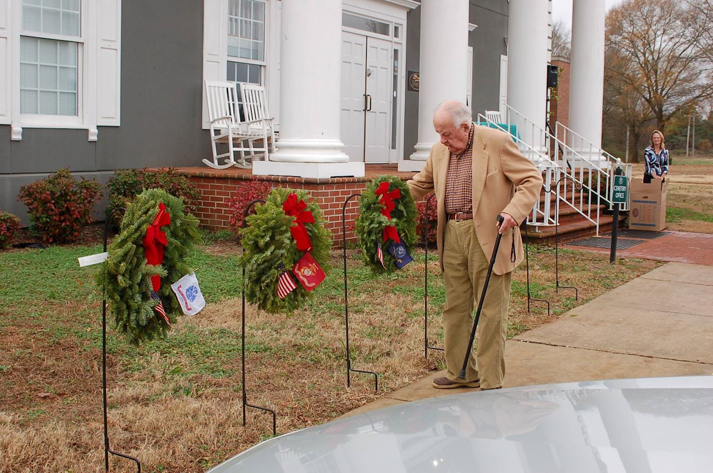 WWII Army Air Corp veteran, honoring the Air Force with a ceremonial wreath. 