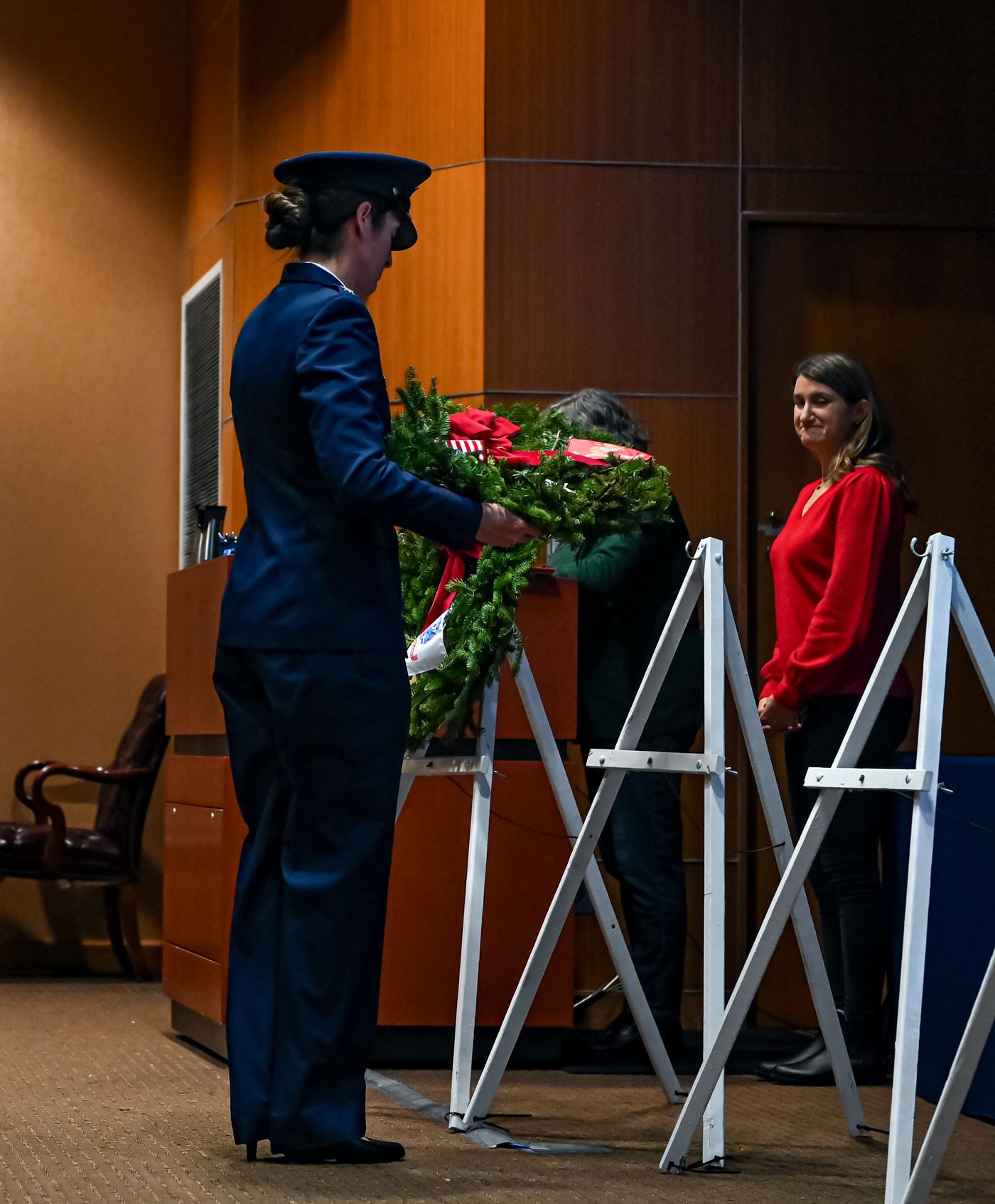 Col Rachel Freestrom places the veteran's wreath in memory of those who served and are serving in the United States Marine Corps