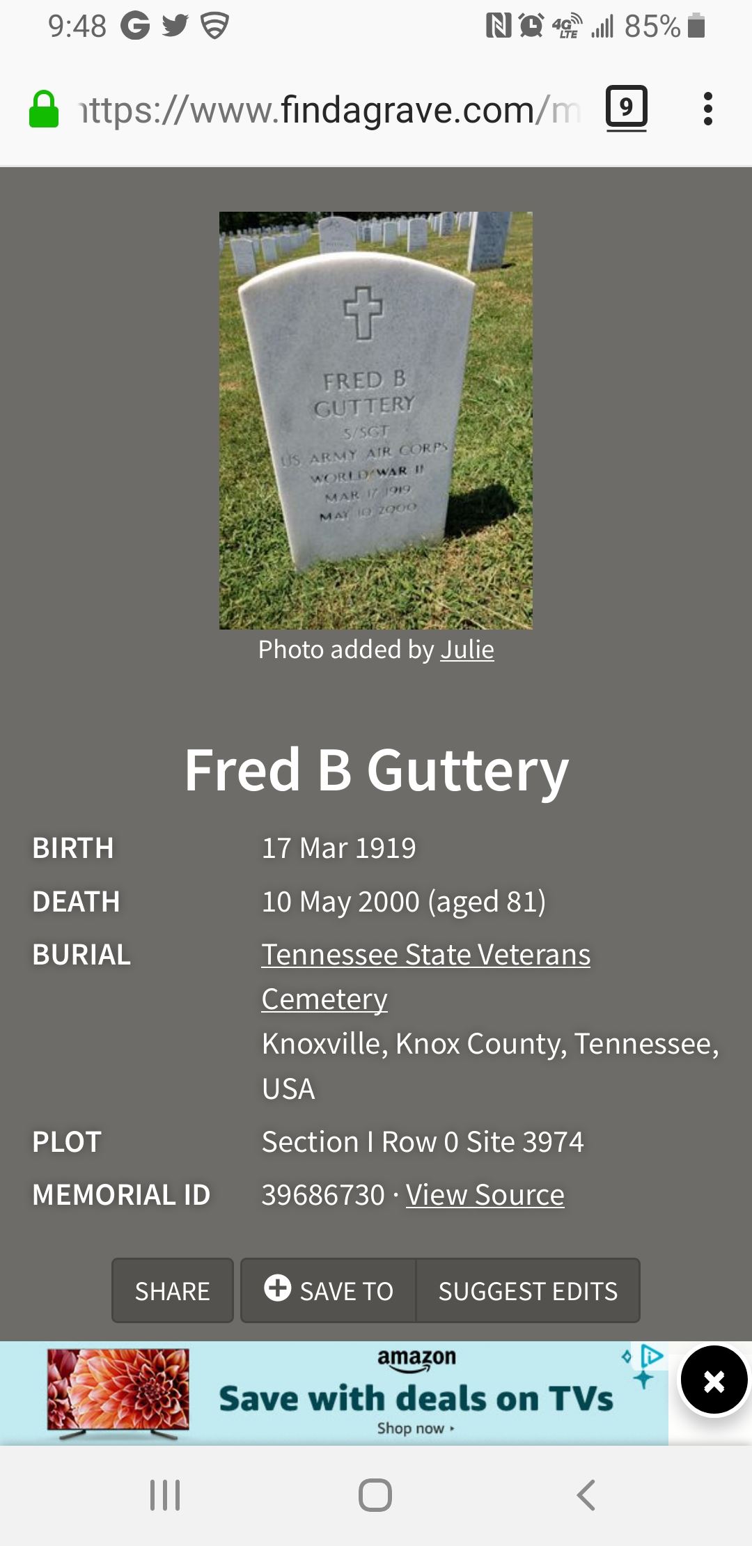 <i class="material-icons" data-template="memories-icon">account_balance</i><br/>Fred and Ella Guttery, Air Force<br/>Born 3/17/1919<br/>Passed on 5/10/2000<br/>Posted by: Patti  Atkinson <br/><div class='remember-wall-long-description'>We remember you this Christmas and we love and miss you so much.</div><a class='btn btn-primary btn-sm mt-2 remember-wall-toggle-long-description' onclick='initRememberWallToggleLongDescriptionBtn(this)'>Learn more</a>