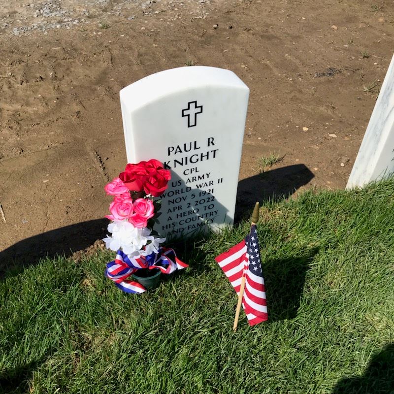 <i class="material-icons" data-template="memories-icon">account_balance</i><br/>Paul Knight, Army, CPL<br/>Born 12/5/1921<br/>Passed on 4/2/2022<br/>Posted by: Paula F.<br/><div class='remember-wall-long-description'>
This year has special meaning in placing of the wreath at the National Cemetery. Previously it was to honor my Dad, my very special hero, but this year it's in memory of this wonderful man we lost at the young age of 100. A more beautiful resting spot we could not have picked for him, on top of the hill overlooking the beautiful hills of West Virginia.</div><a class='btn btn-primary btn-sm mt-2 remember-wall-toggle-long-description' onclick='initRememberWallToggleLongDescriptionBtn(this)'>Learn more</a>